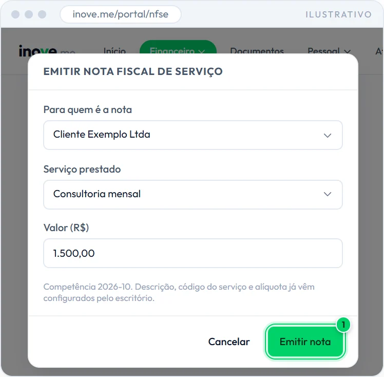 Janela de emissão preenchida com o botão Emitir nota